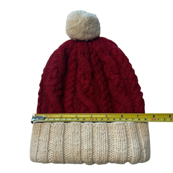 Eugenia Kim 100% Baby Alpaca Cable Knit Beanie Hat Red Cream Pom Pom Winter‎ Cap